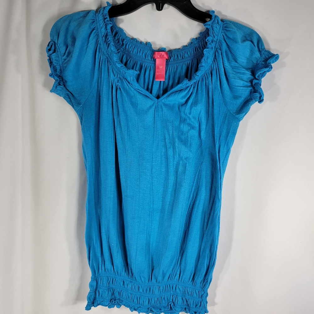 Mix & Co Blue Gauze Look Short Sleeve Top Size Medium